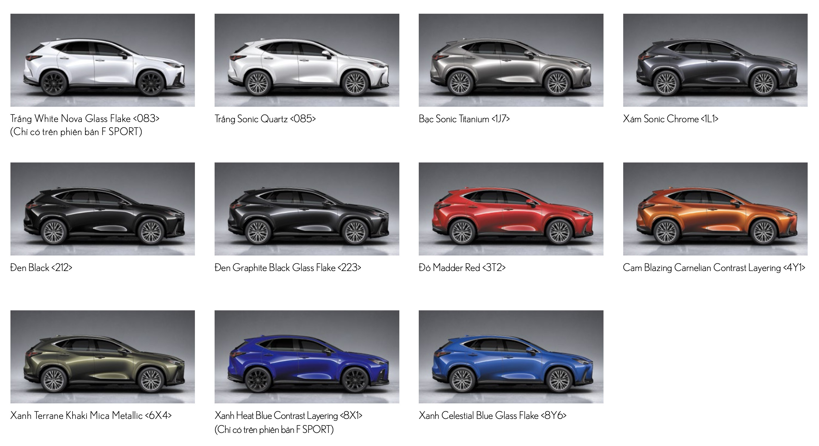 Màu xe Lexus NX 350 F SPORT