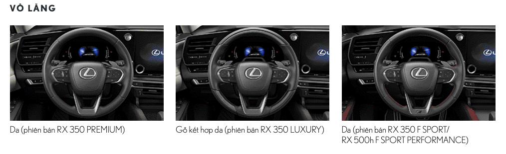 Vô lăng trên các phiên bản xe Lexus RX 2024